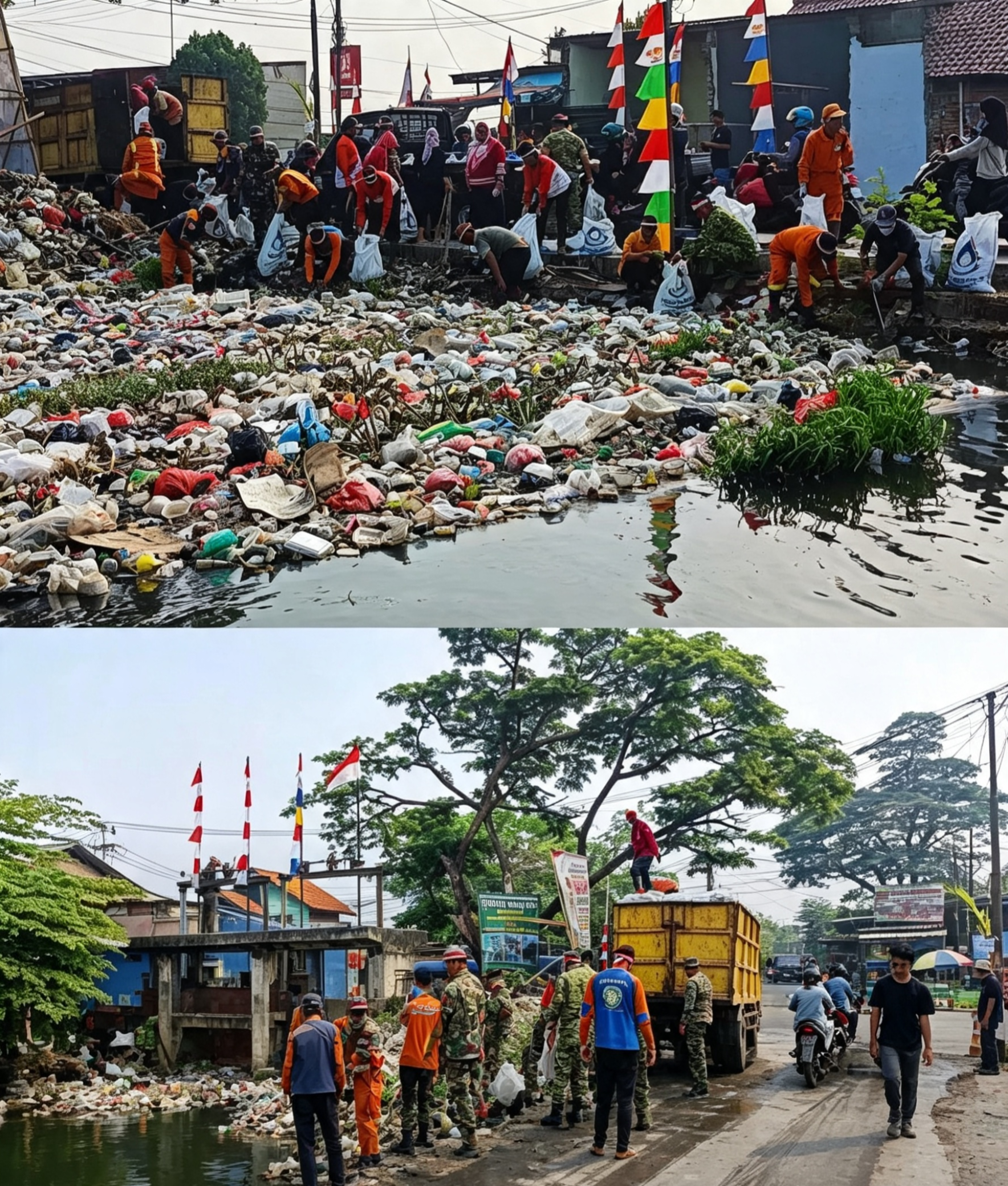 Sambut HUT RI ke-81, Kodim 0509 Bekasi Gelar Karya Bakti Bersihkan Sungai Cilemahabang